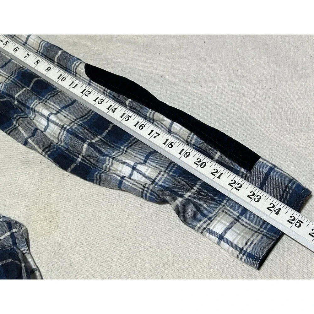 Banana Republic Flannel Shirt‎ Mens Large Blue Plaid Elbow Patch Organic Cotton